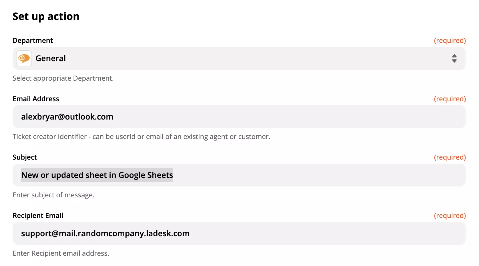 LiveAgenti toimingu seadistamine Google Sheetsi integratsioonis