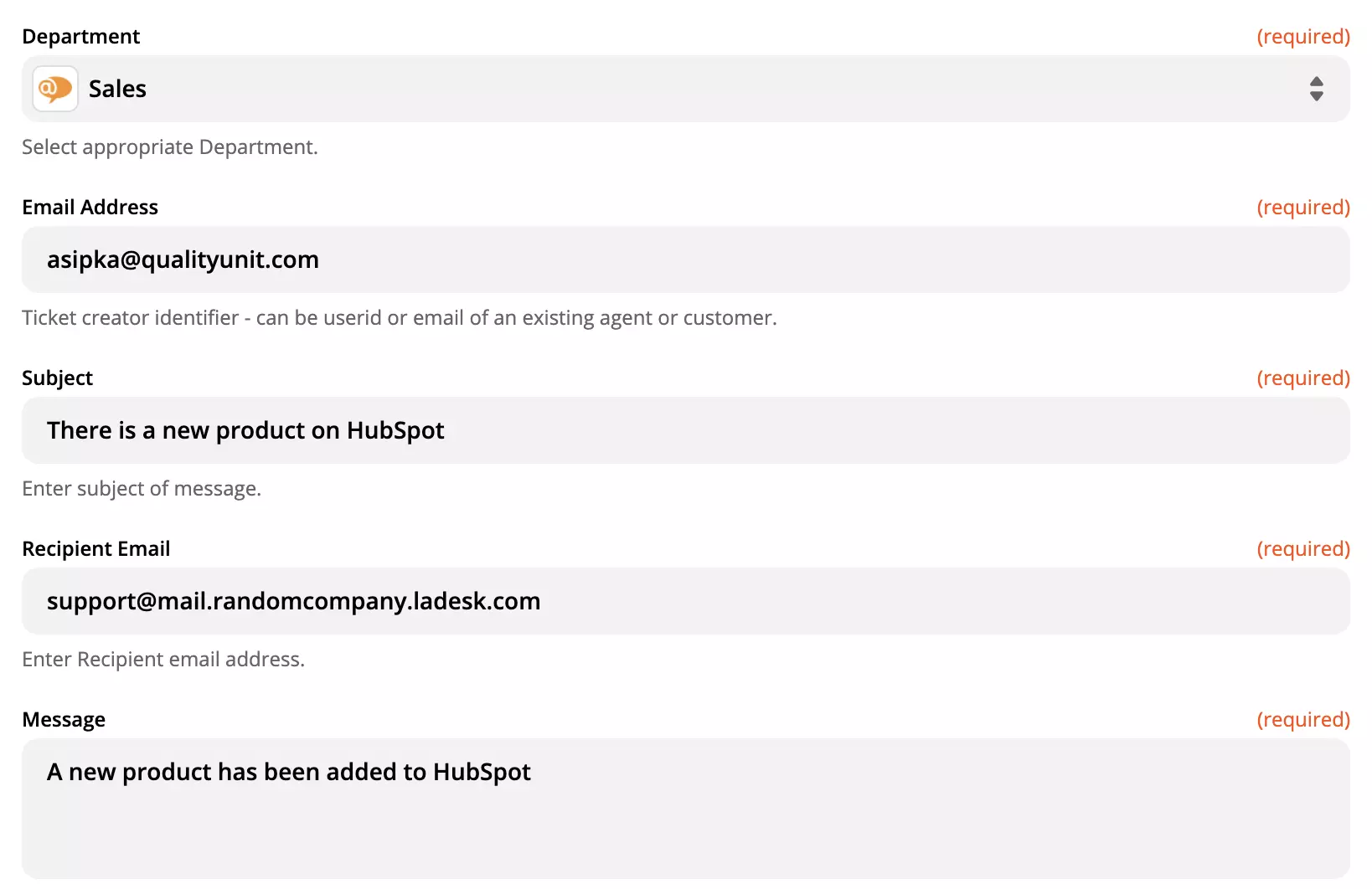 LiveAgenti tegevuse seadistamine Zapieris