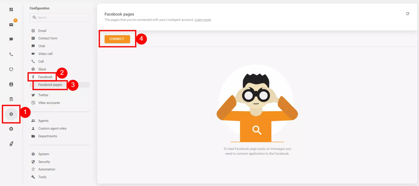 Seadistused Facebooki konto ühendamiseks LiveAgentiga