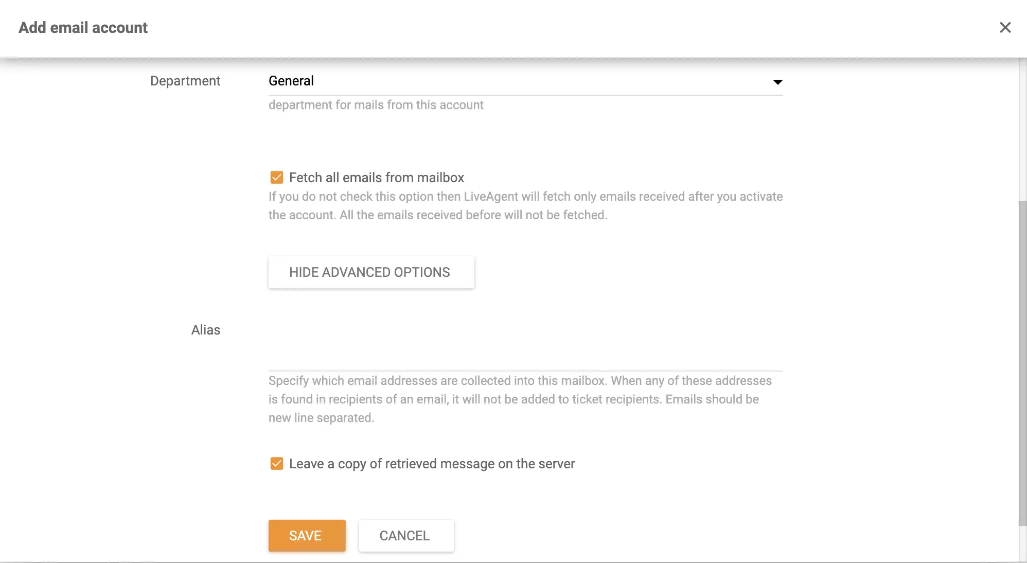 Postkasti lisamine LiveAgent'is
