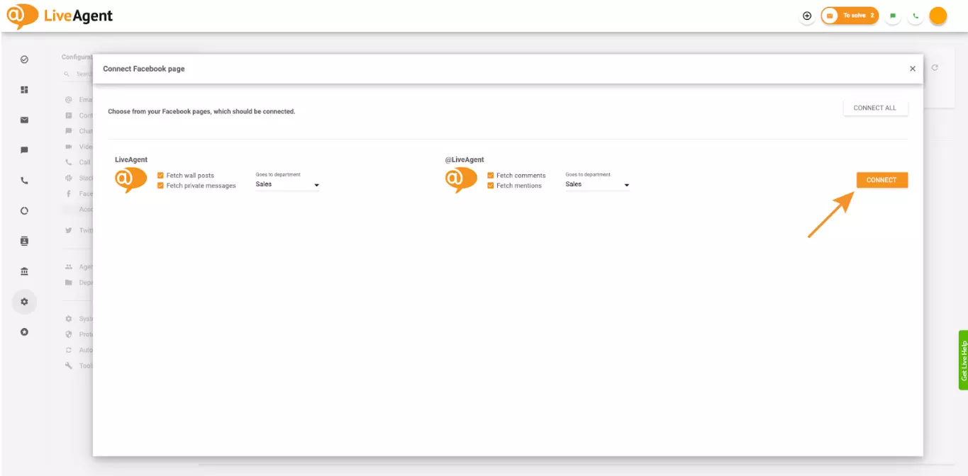 Märkekastide märkimine seadetes, mis võimaldavad LiveAgent'il kommentaare ja mainimisi tuua
