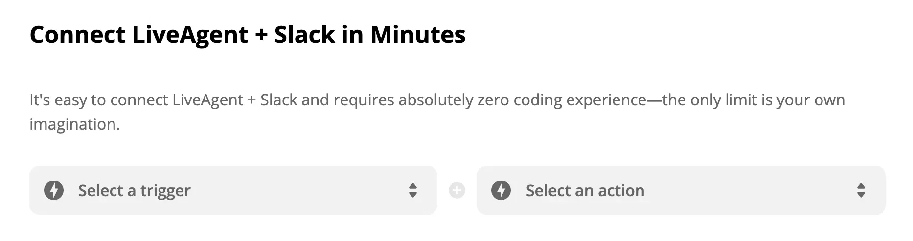 LiveAgent + Slack käivitaja ja tegevuse valik Zapieris