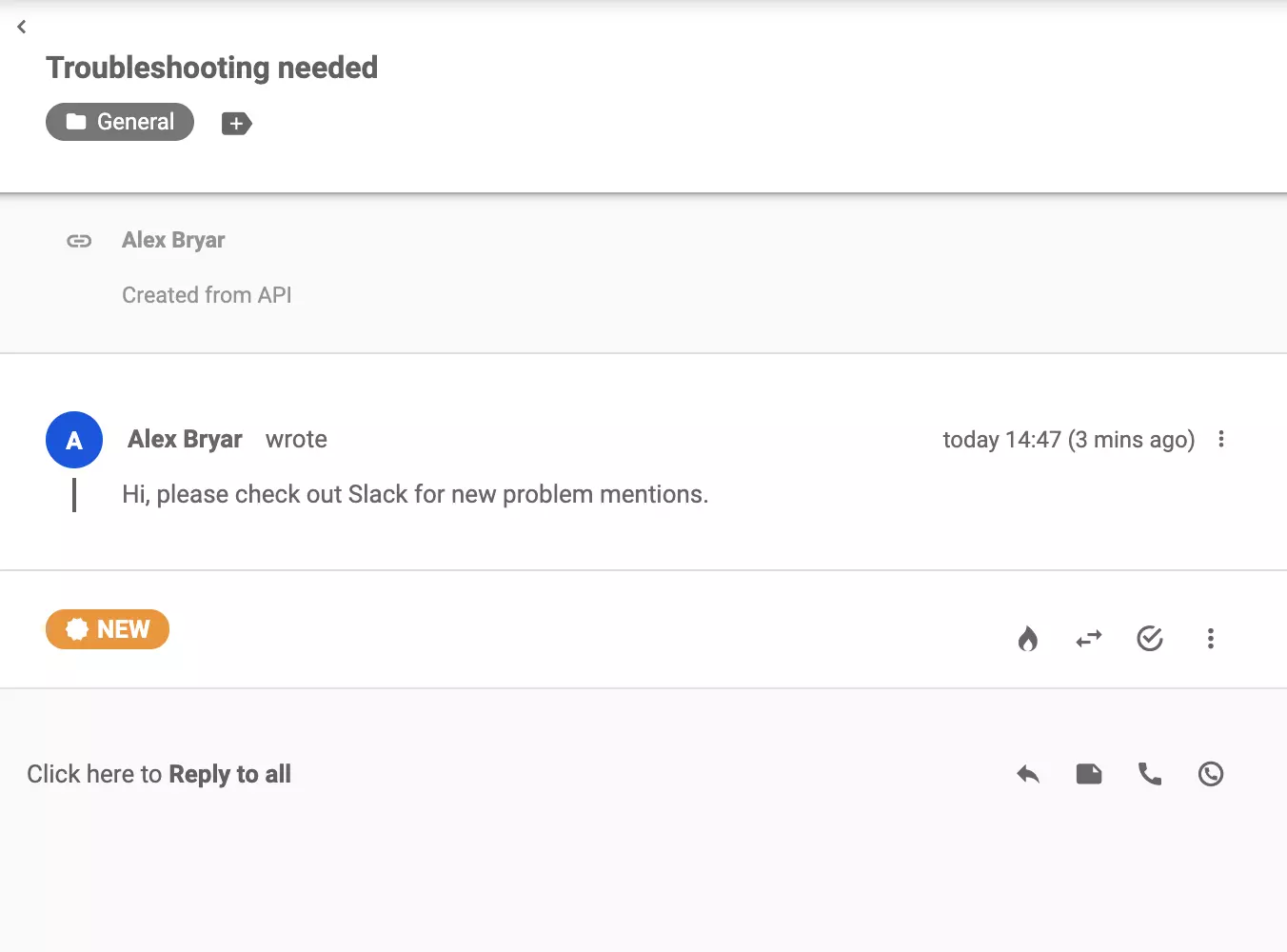 LiveAgentile saadetud pilet pärast märksõna ilmumist Slackis