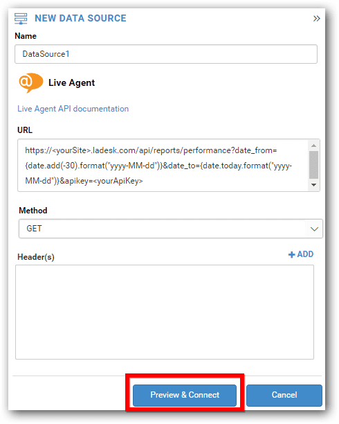 Bold BI Preview and Connect button