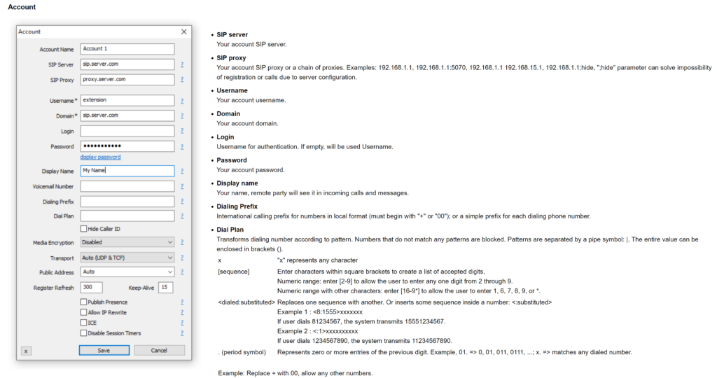 MicroSIP uue konto lisamine