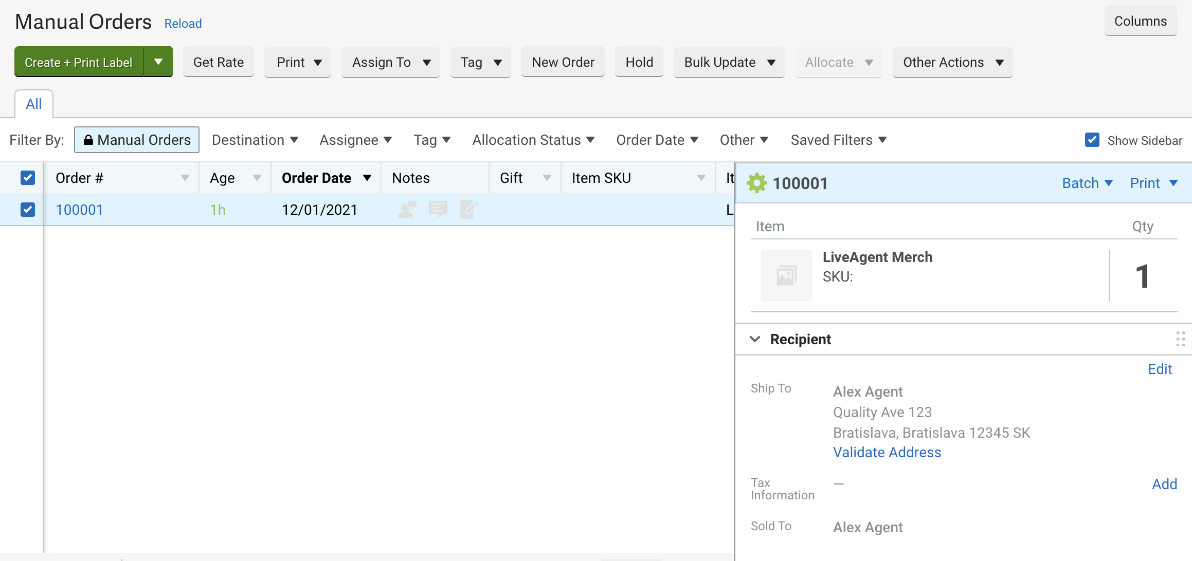 Uus tellimus loodud ShipStationis