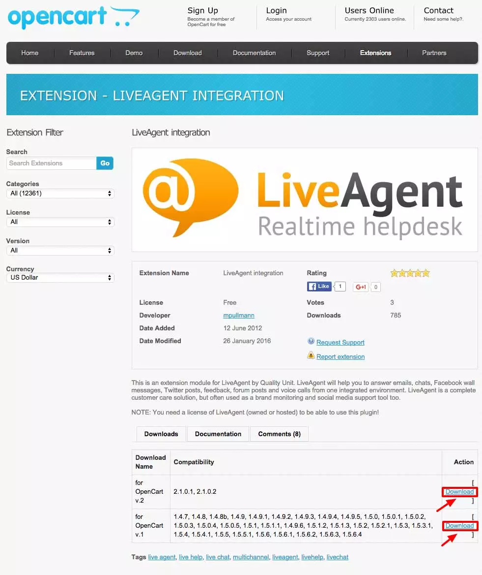 OpenCart LiveAgent integratsioon - Laadige laiendus alla