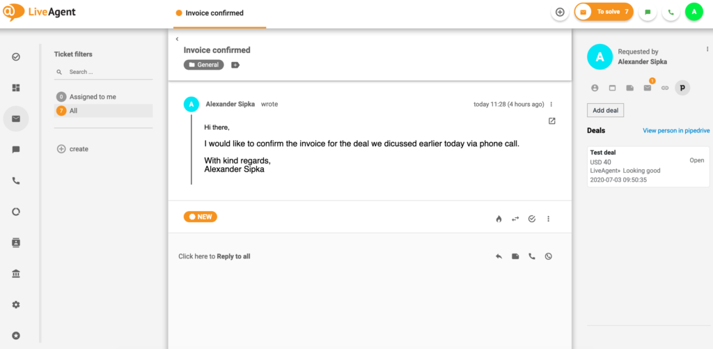 PipeDrive tehing LiveAgentis