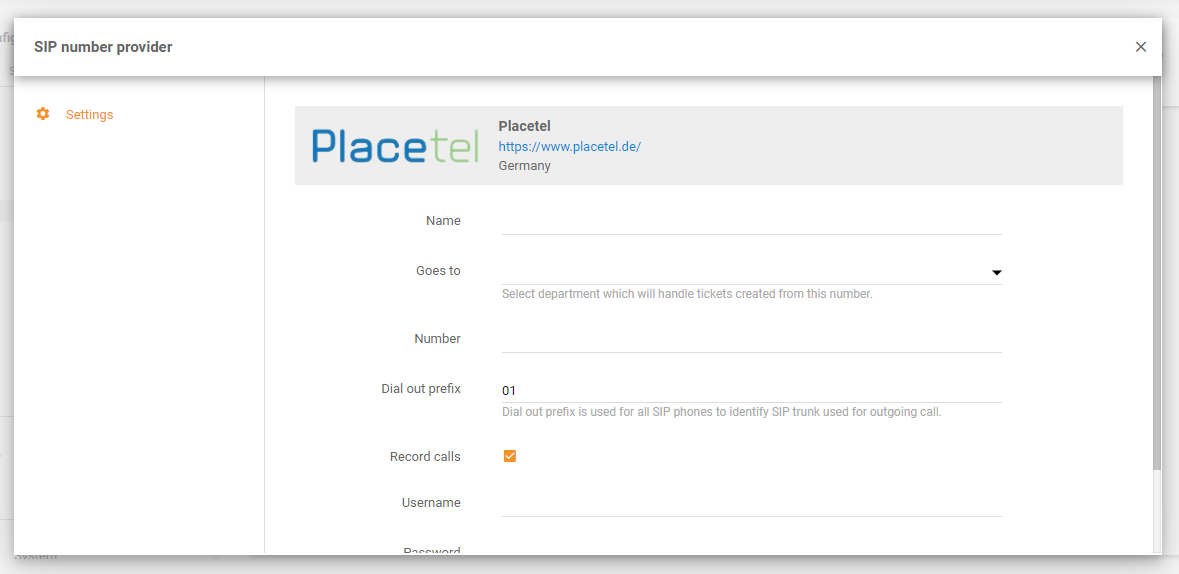 Placetel integration in LiveAgent