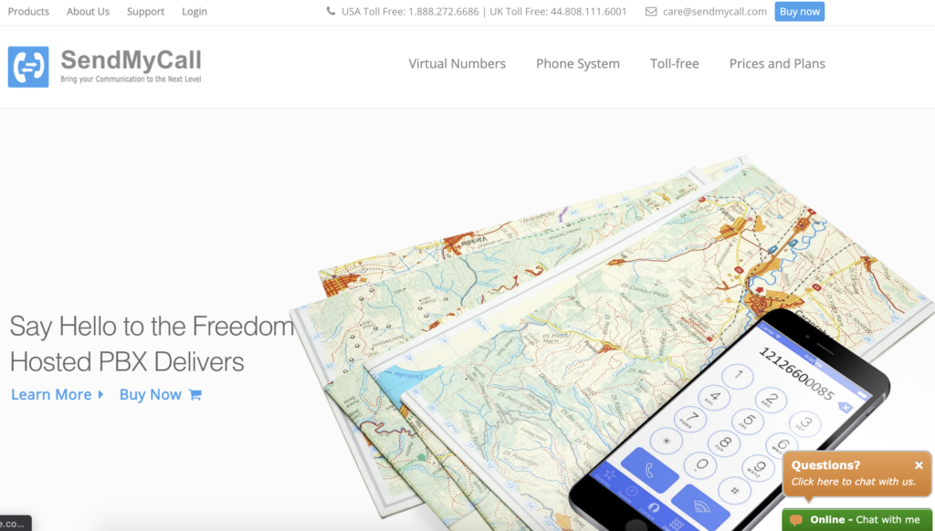 SendMyCall koduleht koos Osta nüüd nupuga paremas ülanurgas
