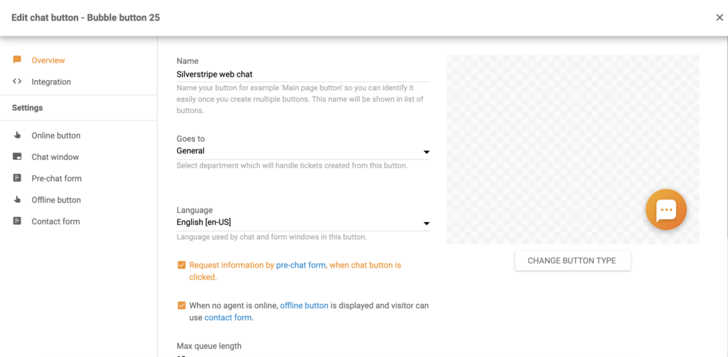 Silverstripe'i vestlusnupu seadistamine LiveAgentis