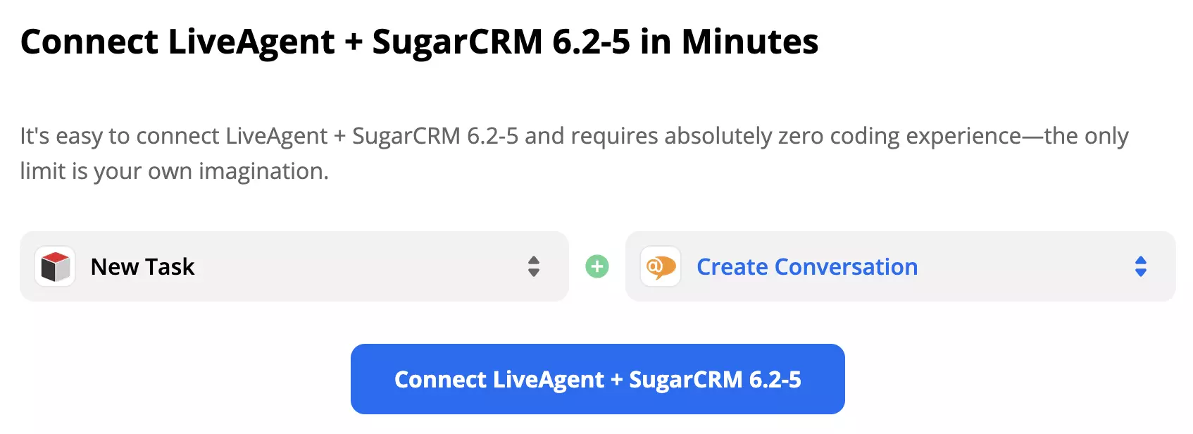 SugarCRM käivitamine Uus ülesanne ja LiveAgent toiming Uus vestlus