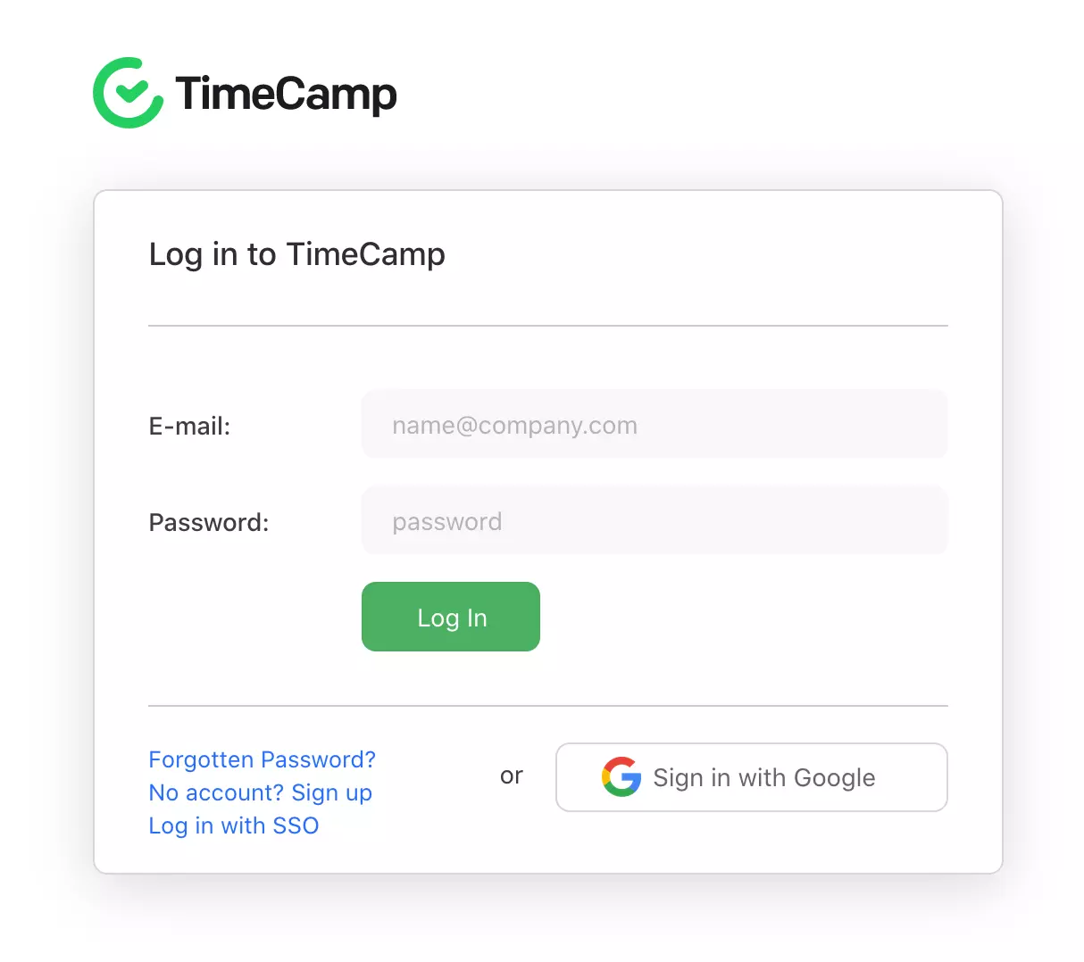 TimeCampi sisselogimise leht