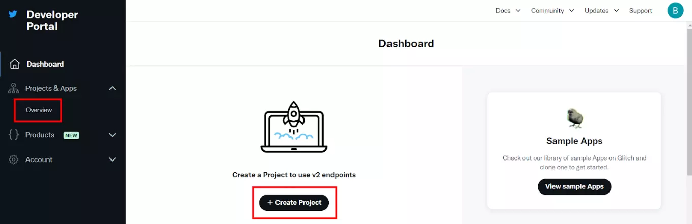 Uue projekti loomine Twitteri (X) arendajaportaalis