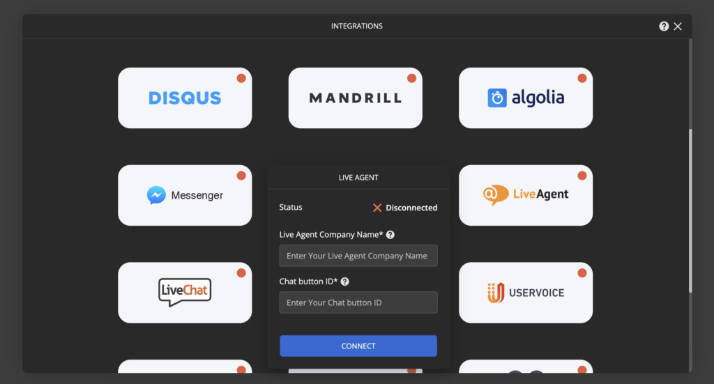 Ucraft'i LiveAgenti integreerimine