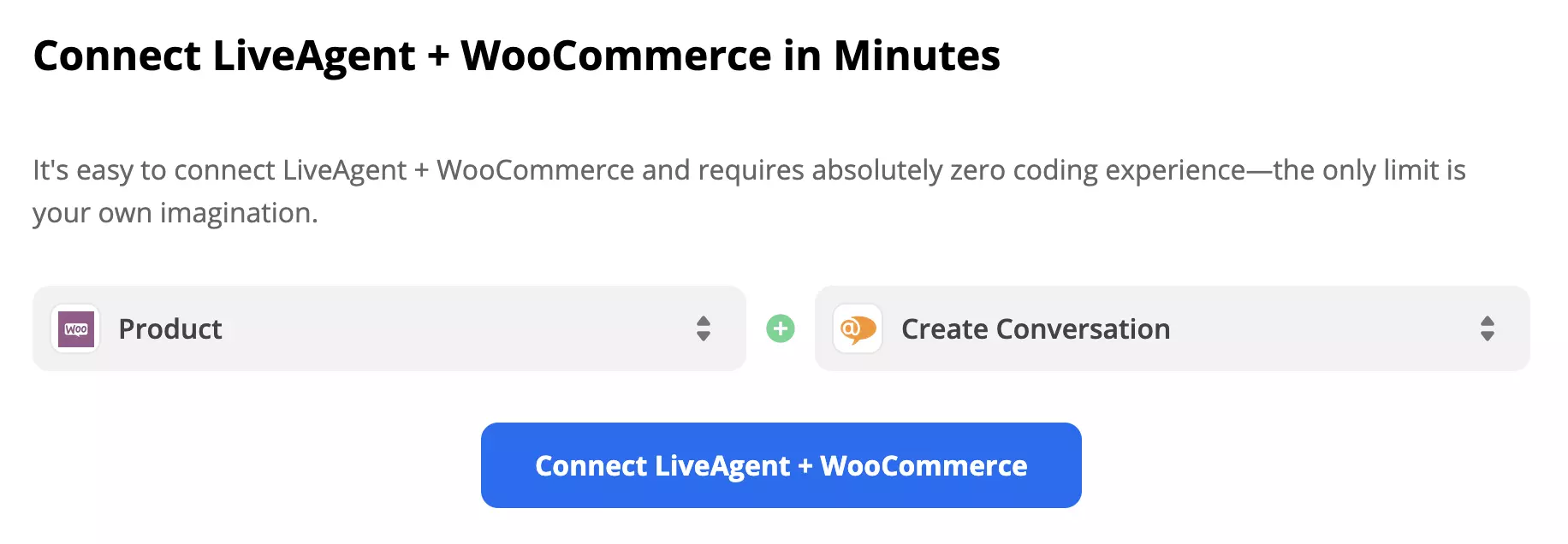WooCommerce käivitaja ja LiveAgenti toiming valitud Zapieri integreerimiste lehel