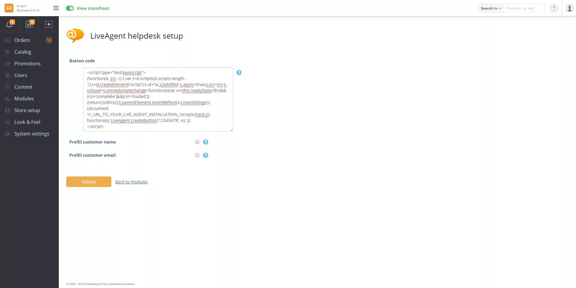 X-Cart LiveAgent integreerimise koodi konfigureerimine