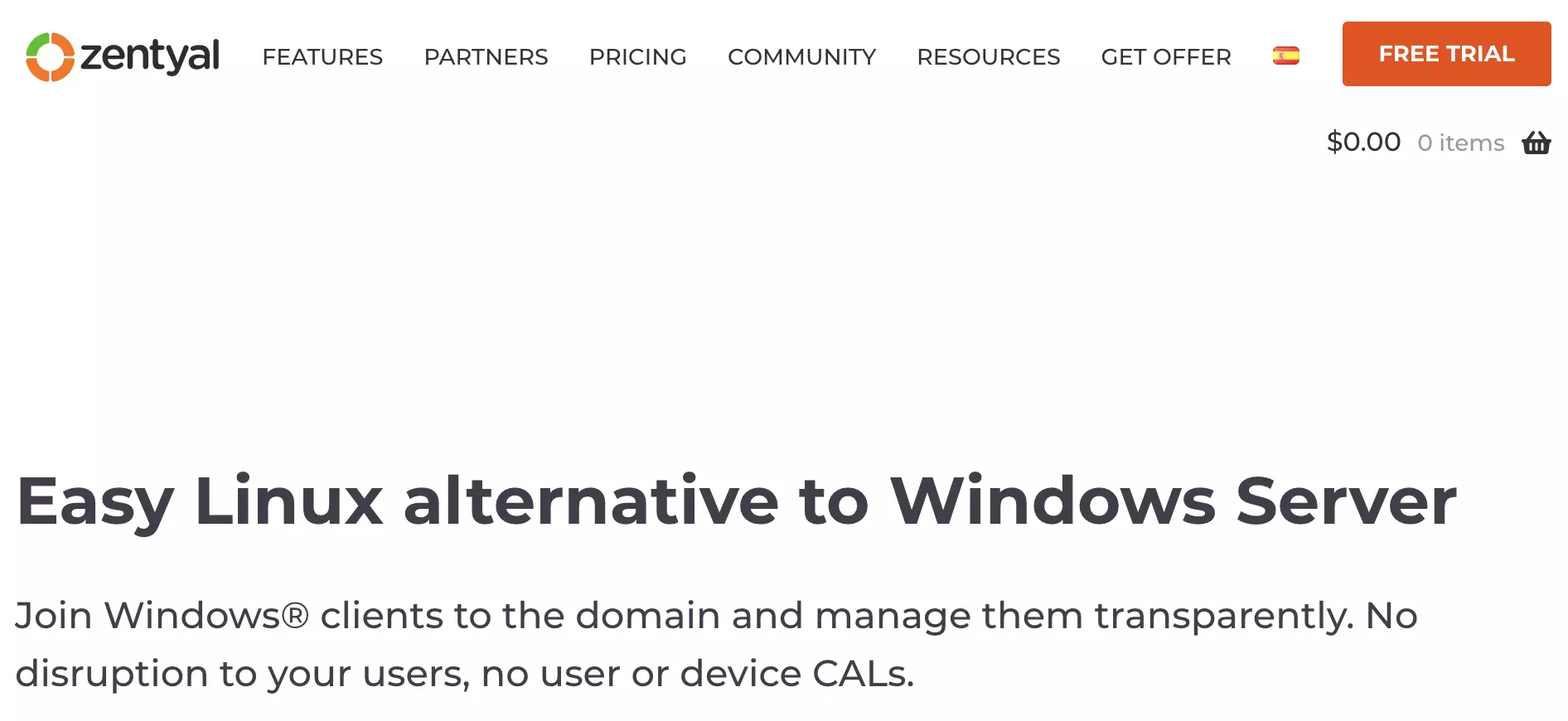 Zentyal koduleht alamlehtede ja teabega