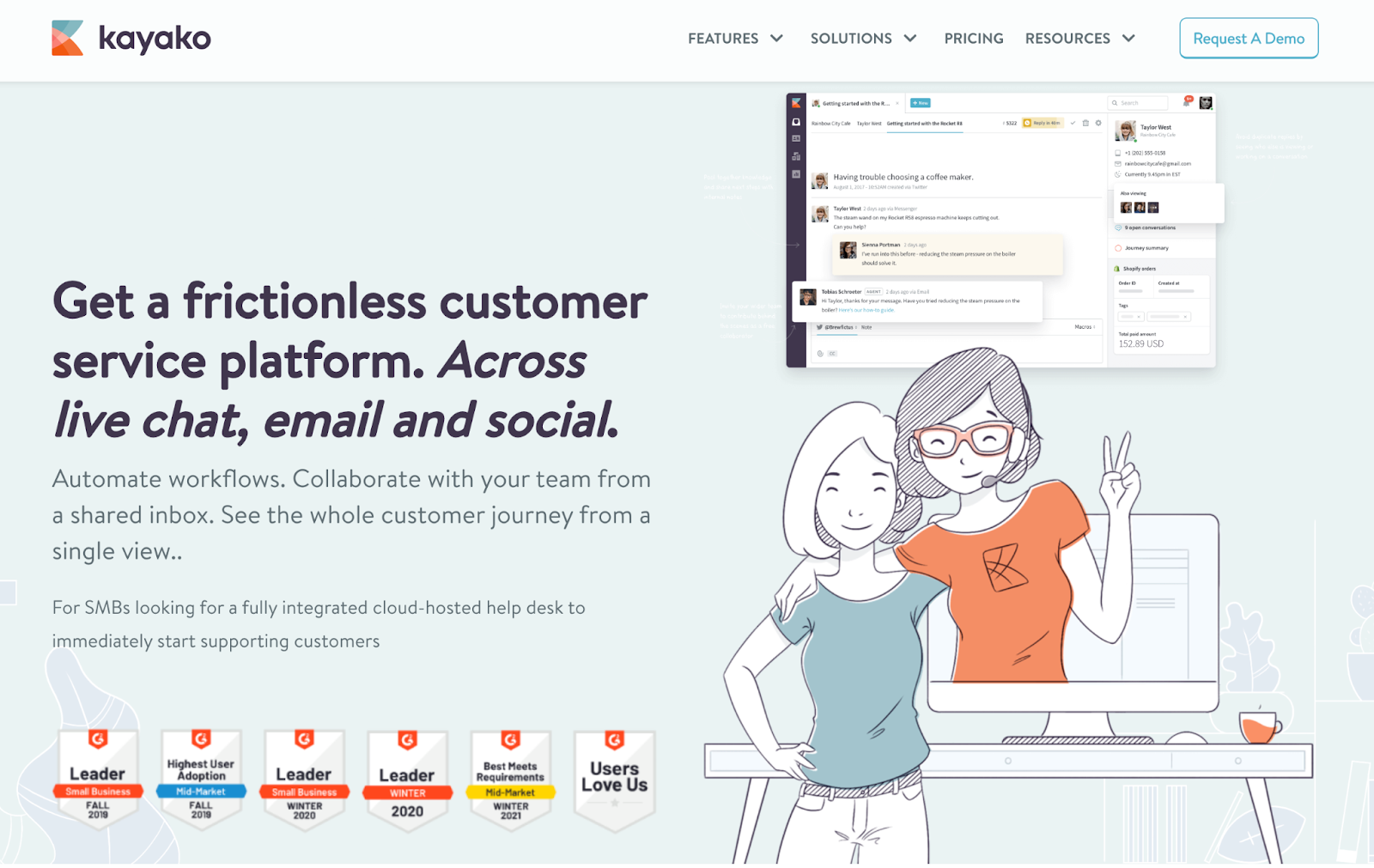 Kayako homepage - collaborative ecommerce live chat software