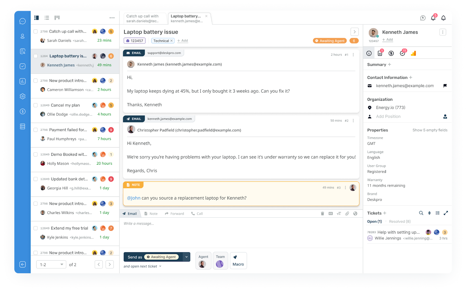 Kuvatõmmis Deskpro liidesest