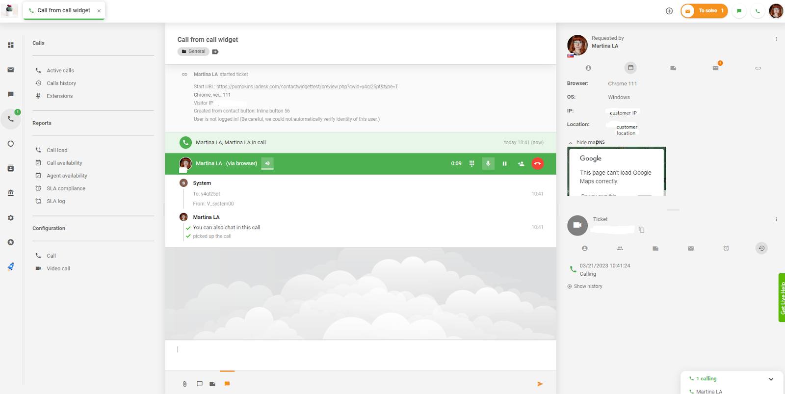 LiveAgent - kõne helistamise vidina kaudu