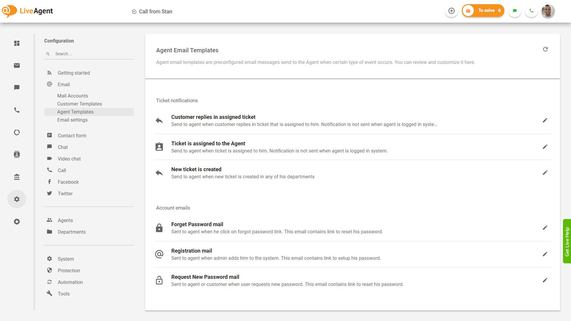 Salvestage e-posti mallid ja juurutage need ühe klõpsuga LiveAgent'i juhtpaneeli sees