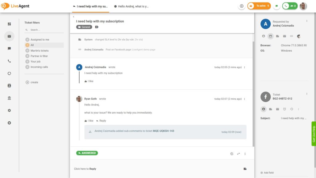 Vastake Facebooki kommentaaridele otse LiveAgent'ist