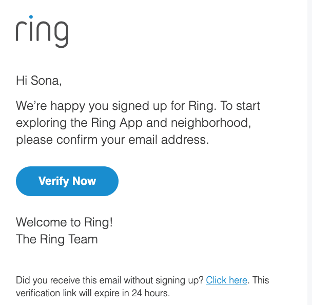 Ring verification email
