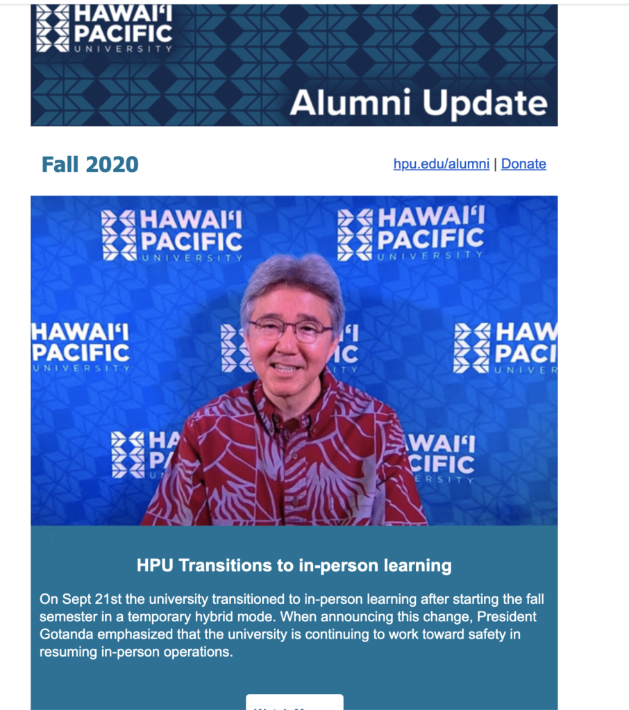 Hawaii Pacific University informatsioonilise e-posti näide