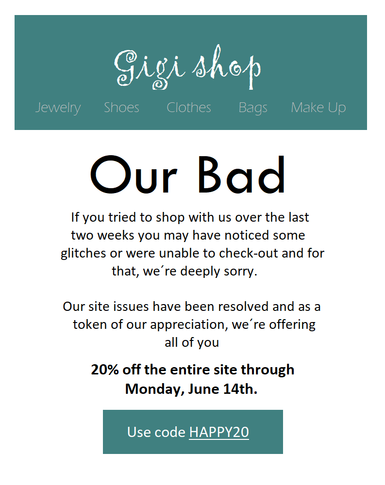 Vabanduse e-maili näide