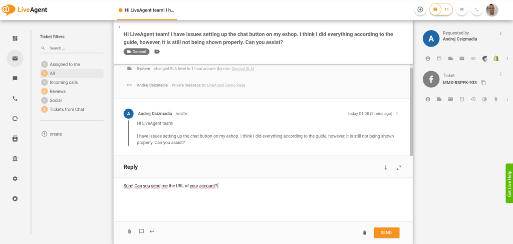 Vastamine Facebooki Messengeri sõnumitele LiveAgent'ist