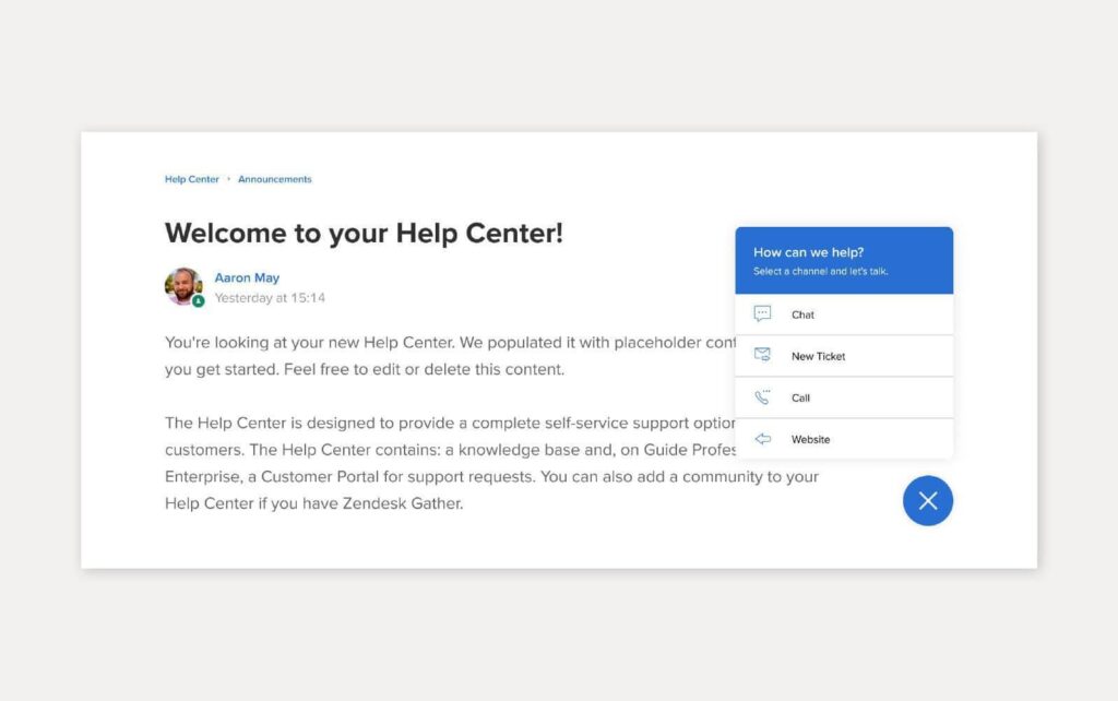 Teadmusbaasi lahenduse näide Zendesk'i kasutamisel