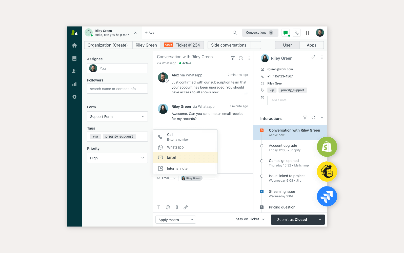 Zendesk kõnekeskuse liides